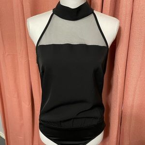 Mesh Black Mock Neck Bodysuit